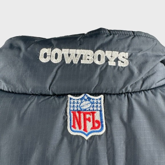 NFL Reebok Dallas Cowboys Mens Large Navy Blue Black Embroidered Puffer Jacket - Picture 5 of 15
